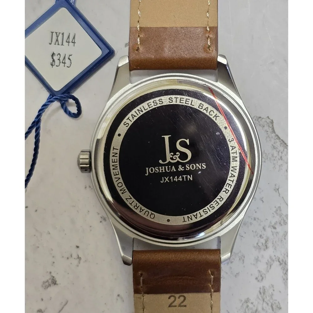 Men's Joshua & Son's JX144TN Quartz Whitr Marble Dial Tan Leather Strap Watch